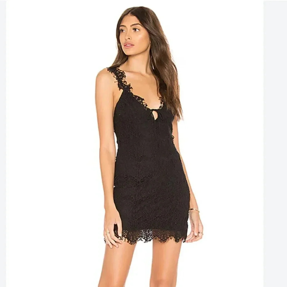 Free People Night Moves Lace Bodycon Mini Dress In Black Size X-Small